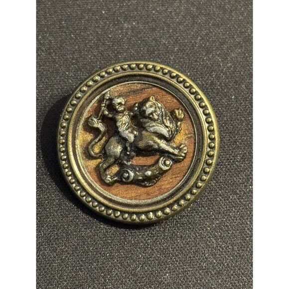 None Other - Antique CUPID & LION Cherub Picture Story Button - 1 7/16" Large